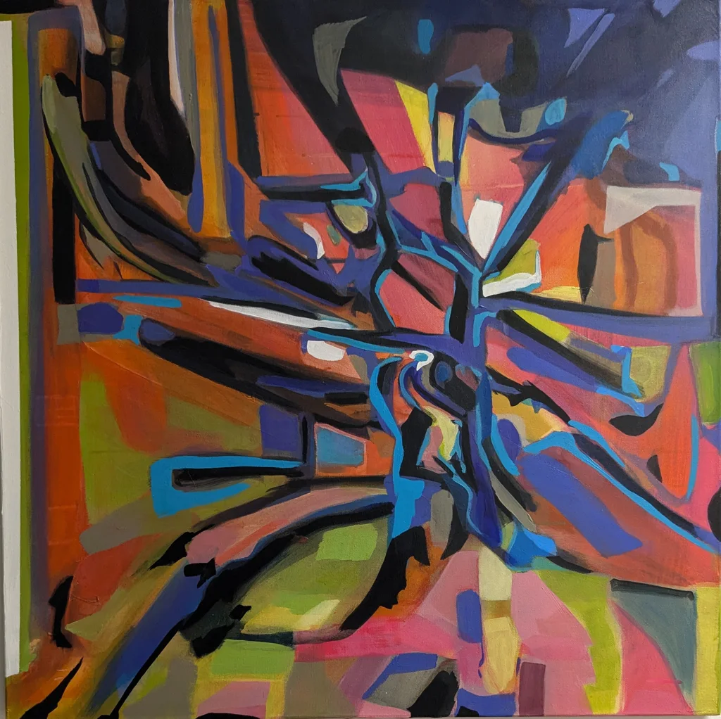 This one starts in the dark and refuses to stay there. Abstract Color Burst Canvas opens with a nearly black ground at