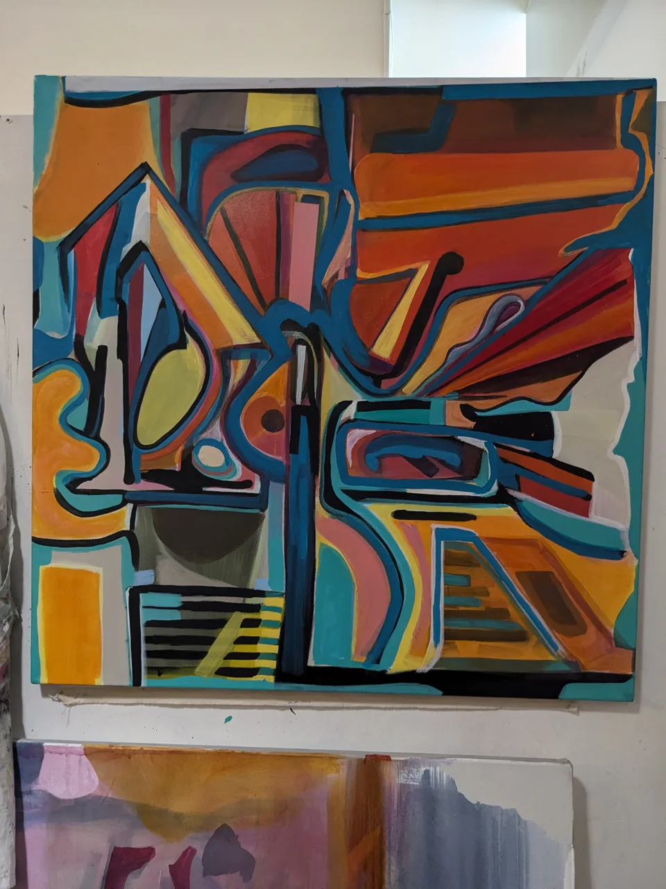 Warm and unapologetic. This Abstract Geometric Canvas Art is built from big, sun-baked blocks of orange, red, and