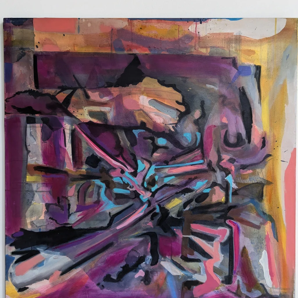 The quietest painting in the series, and maybe the most atmospheric. Abstract Canvas Art works a plum-and-violet range