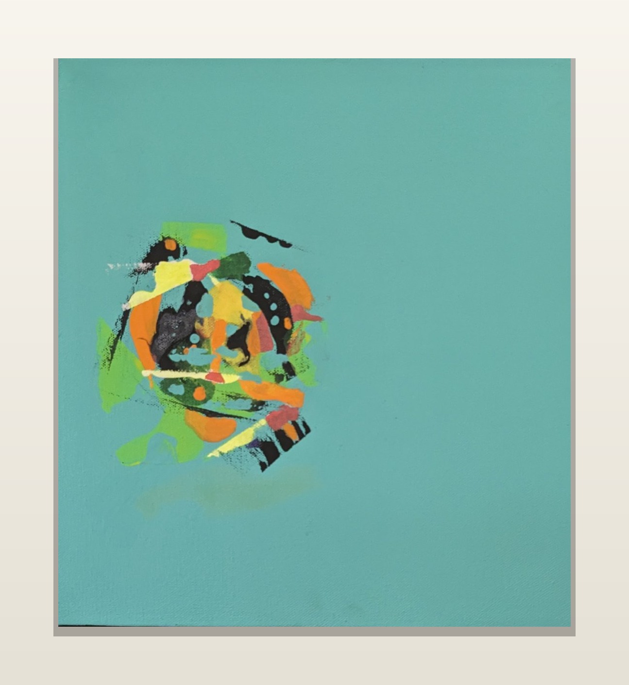 Dream Cloud No. 1 by Jordan Dolman — gestural color cluster on a flat teal ground
